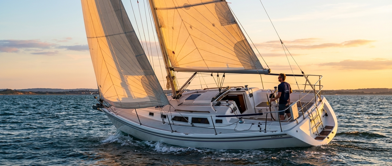 Catalina 30 sailing - Best Catalina Sailboat Guide Catalina 30 sailboat under sail at golden hour